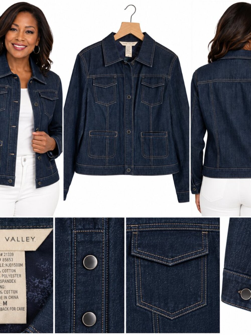 Napa Valley Denim Moto Snap Jacket Dark Wash Utility Western Casual Size M